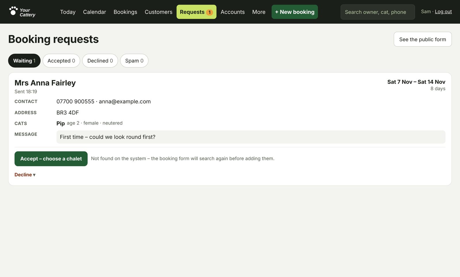 Booking requests waiting to be answered